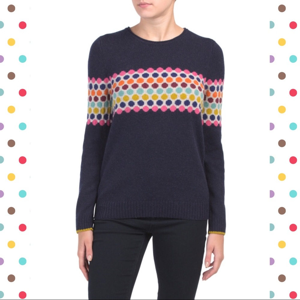 Navy Lambskin Wool Polka Dot Striped Sweater